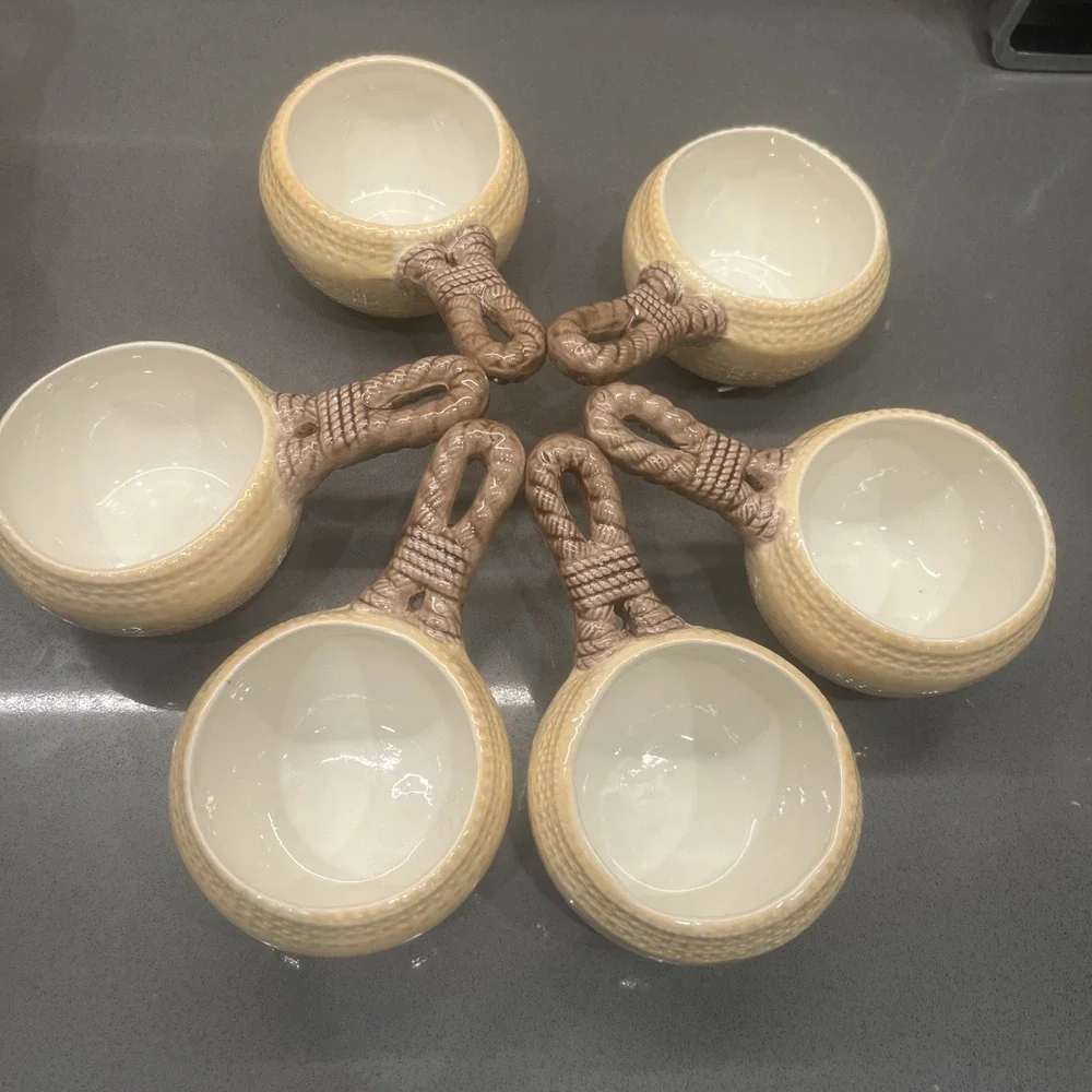 VTG Sittre Ceramics Tureen Bowl Set With Mugs Rope Pattern 1982 RARE COLOR